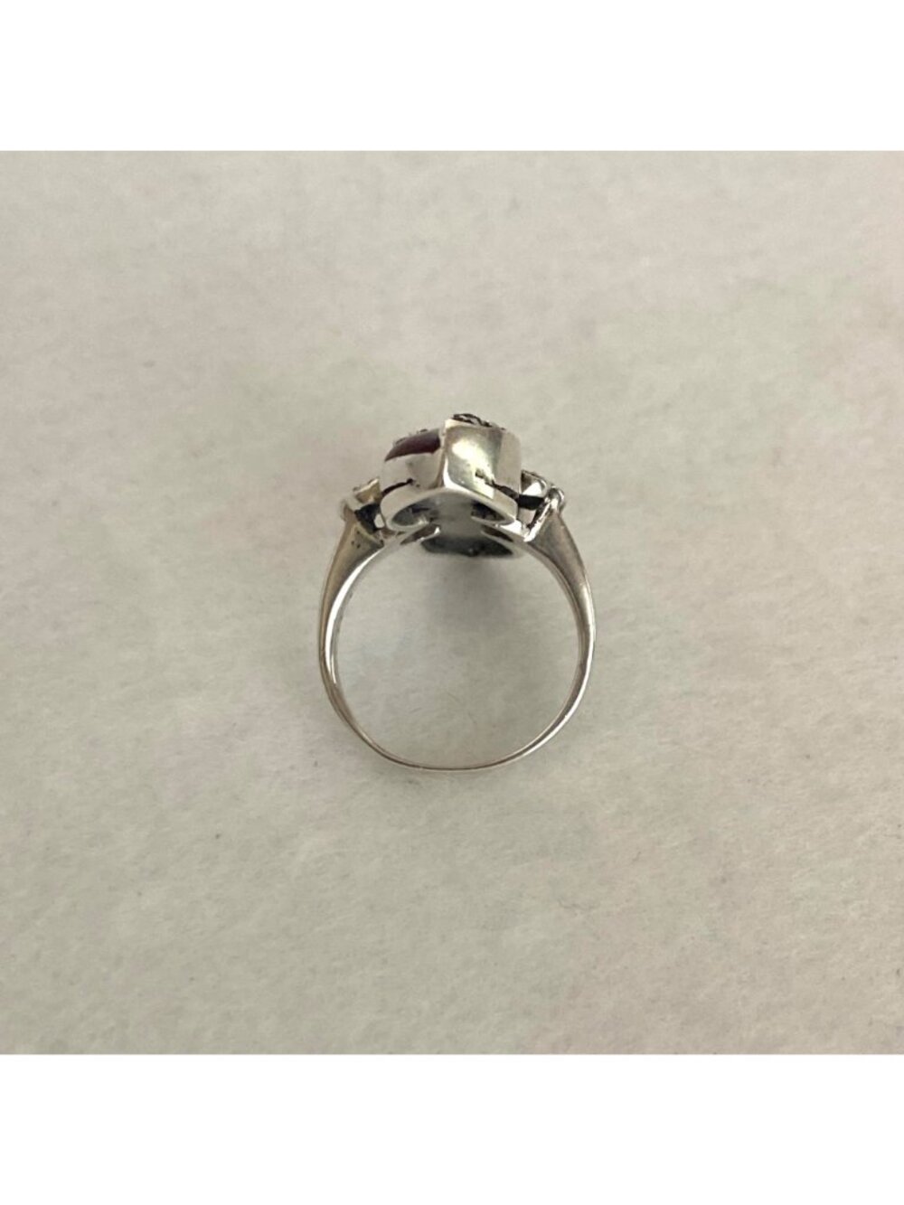Sterling Silver 925 Art Deco Style Marcasite Teardrop Red Glass Ring Sz 5.75 - Picture 7 of 16